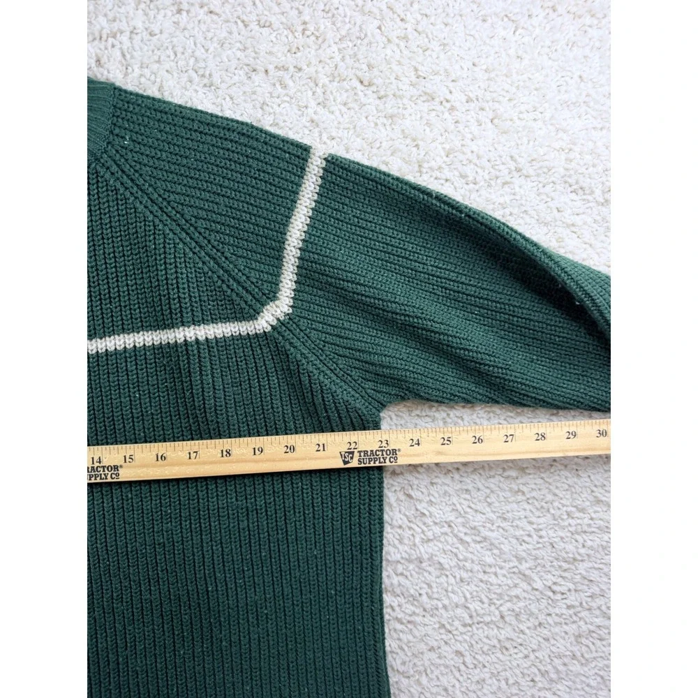Vintage Express Sweater Women XL Green Ribbed Knit Crewneck Raglan Stripe - Picture 6 of 7
